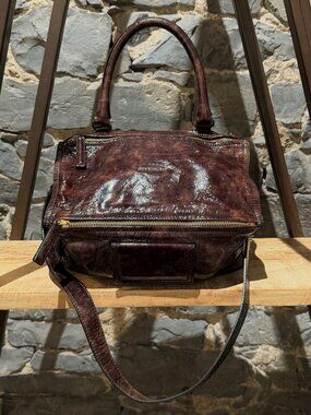 Givenchy Brown Patent Leather Medium Pandora Bag